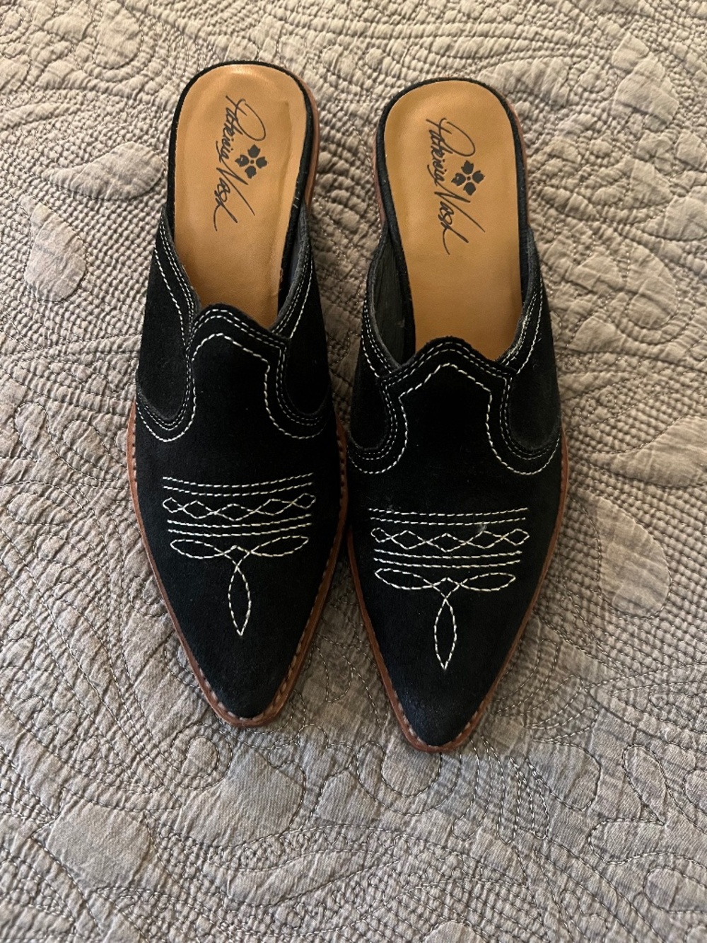 Patricia Nash Black Western Battista Leather Suede Heeled Mule Slides 9.5